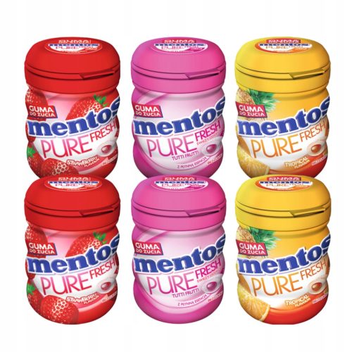 MENTOS Pure Fresh Kaugummi Mix-Pack 6x60g - Frucht- und Beerengeschmack