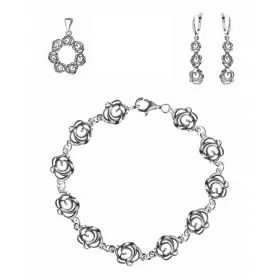    Ein Set oxidierter Silberschmuck mit Rosenmotiv, Pr925 + Box
