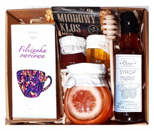  GESCHENKKORB GESCHENK GESCHENK DATE TEE HONIG SIRUP ZITRONE HIMBEERE