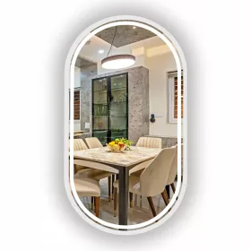    LED-SPIEGEL OVAL IN WEISSEM RAHMEN 95X60 CM FÜR BADEZIMMER, FRISEURTISCH, WOHNZIMMER