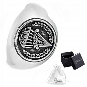    Silberner Siegelring 925 Ring Fallschirmjäger-Symbol | r. 34