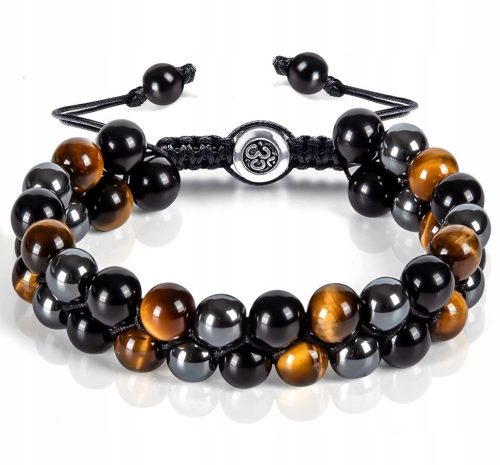  HERREN-PERLEN-STEIN-TIGERAUGE-ACHAT-ARMBAND