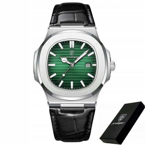  POEDAGAR ELEGANTE HERRENUHR MIT LEDERARMBAND, BOX, DATUMSANGABE