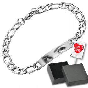  Armband MIT DEINEN AUGEN zum Jungentag, Figaro aus Stahl