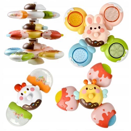  SPINNER-SET x3 SPINNENDE RASSELN MIT SAUGNAPF, GESCHRAUBT, SENSORISCH