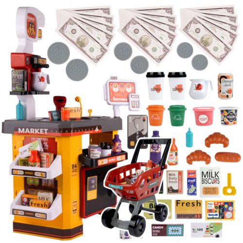  Großer Laden, Supermarkt, SÜßWAREN, CAFE, für Kinder, XXL + Einkaufswagen, Produkte