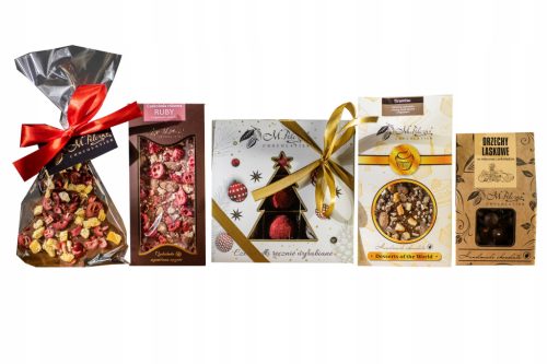  Set mit Weihnachtsbaum aus Schokolade, Haselnüssen, Trüffeln, Weihnachten