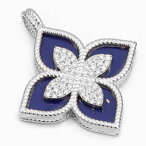  Anhänger, silberne Ohrringe, große vierblättrige Blume, marineblau