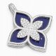  Anhänger, silberne Ohrringe, große vierblättrige Blume, marineblau