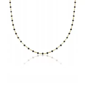    Halskette mit schwarzen Onyxperlen, Kette aus 925er Silber vergoldet mit 14 Karat Gold
