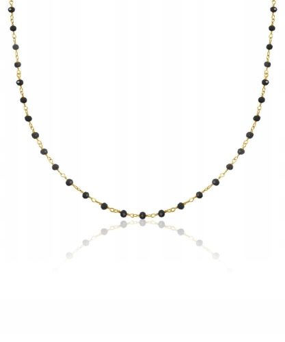 Halskette mit schwarzen Onyxperlen, Kette aus 925er Silber vergoldet mit 14 Karat Gold
