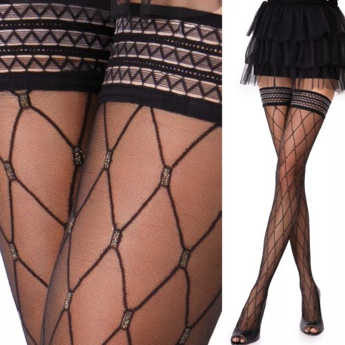  Fenome Selbsttragende Strümpfe mit Silikon, ROMBILIC-Muster, schwarz