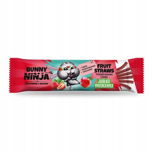 Bunny Ninja Fruit Straws - Obstsnack in Stäbchenform, Apfel-Erdbeergeschmack, 18 Stück