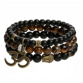  BUDDHA-ARMBAND-SET FÜR HERREN, 3IN1, TIGERAUGE, ONYXSTEIN