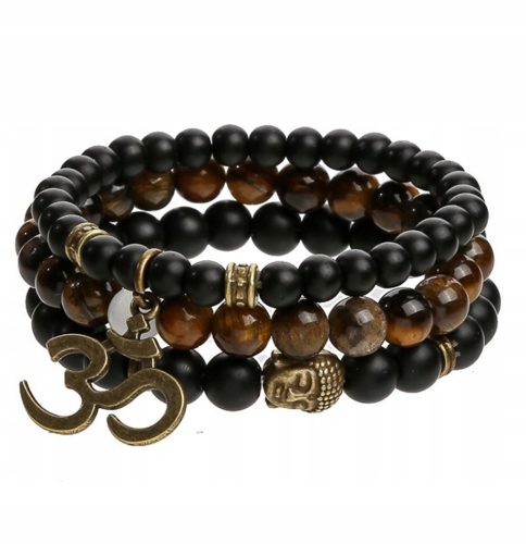  BUDDHA-ARMBAND-SET FÜR HERREN, 3IN1, TIGERAUGE, ONYXSTEIN