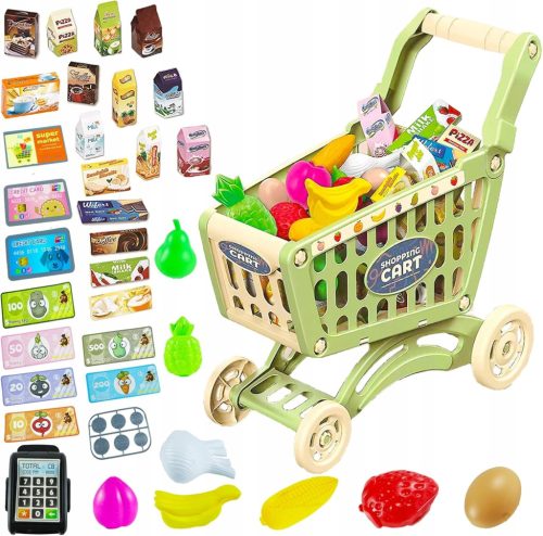  PÄDAGOGISCHES SPIELZEUG FÜR KINDER MONTESSORI EINKAUFSSET KINDERWAGEN OBST GESCHENK