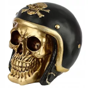  Totenkopf Goldener Totenkopf im Motorradhelm, 12 cm