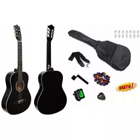    MONTANA SCHWARZE KLASSISCHE GITARRE 4/4 + ZUBEHÖR + KOSTENLOSE GESCHENKE