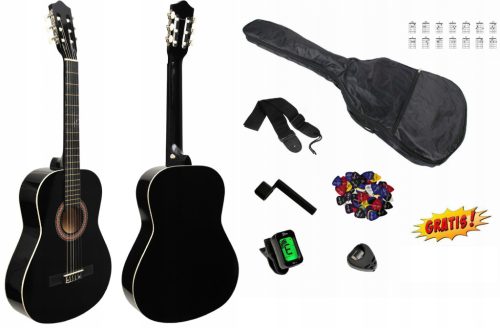  MONTANA SCHWARZE KLASSISCHE GITARRE 4/4 + ZUBEHÖR + KOSTENLOSE GESCHENKE