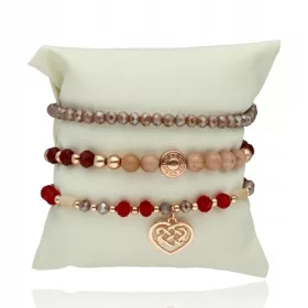  Set mit 3 Armbändern aus Jade und Glasperlen, Pulver/Gold