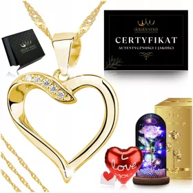    GOLDENE HERZ-HALSKETTE + EWIGE LED-ROSE / GESCHENK ZUM NAMENSTAG IHRER ENKELIN