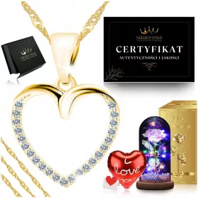    GOLDENE HERZ-HALSKETTE + LED ETERNITY ROSE / GESCHENK ZUM NAMENSTAG IHRER ENKELIN