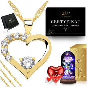    GOLD-HERZ-HALSKETTE + ZIRKONIA ETERNAL ROSE LED / GESCHENK FÜR MUTTER, TANTE