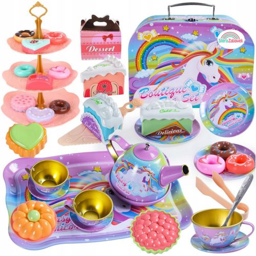  Teeservice, Kaffeekanne, Tablett, Metallbecher, Süßigkeiten, Schachtel
