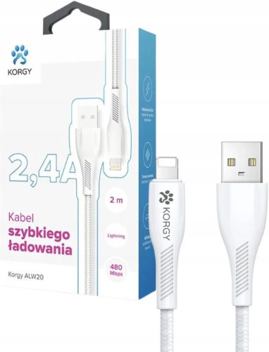  USB-A - Lightning-Kabel Korgy ALW20 2 m Schnellladung 480 Mbit/s Weiß