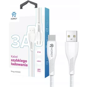    Korgy ACW20 USB-A – USB-C-Kabel, 2 m, Schnellladekabel, Nylongeflecht, Weiß