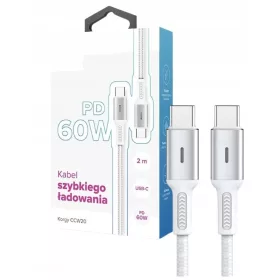    USB-C - USB-C-Kabel Korgy CCW20 60 W 2 m Schnellladung, geflochtenes Nylon, Weiß