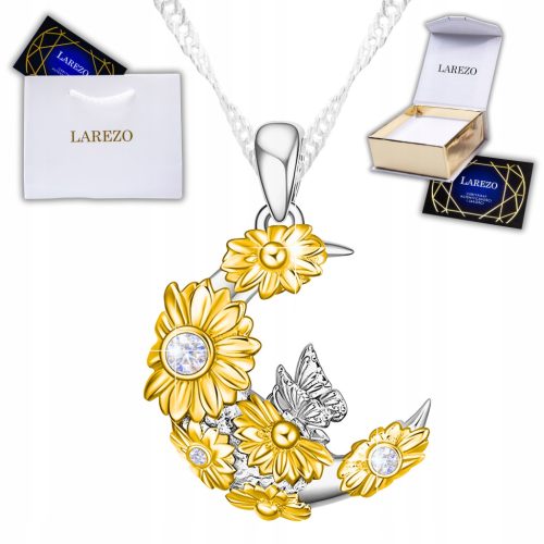  Silberkette mit Mond 925, Halbmond, Schmetterling, Sonnenblume, vergoldet 585