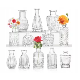    Vintage kleine Kristallglasvase, 12 Stück, transparente Minivase
