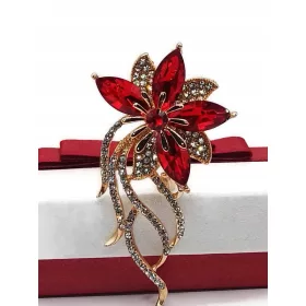  LUX BROSCHE GOLD ANHÄNGER BLUME ROT + GESCHENKBOX