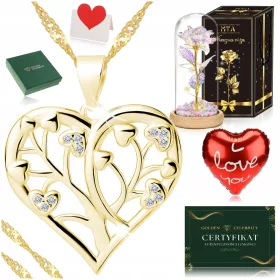    GOLDENE HERZ-HALSKETTE + EWIGE ROSE-LED-GESCHENK FÜR GROSSMUTTER EINE FRAU SIE