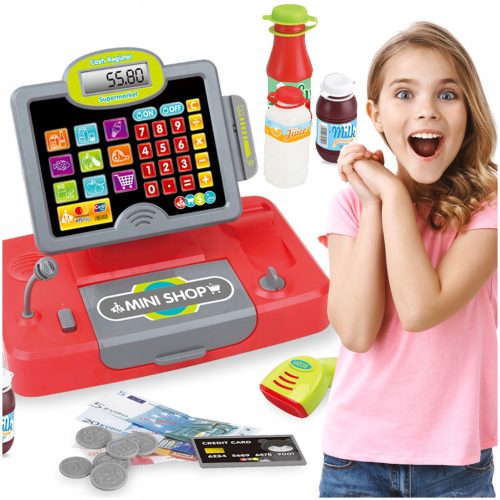  Registrierkasse für Kinder, LCD-Scanner, Mikrofon, Taschenrechner, Zubehör, Lesegerät