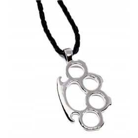    Mini-Halskette aus geflochtenem Leder mit verchromtem Anhänger