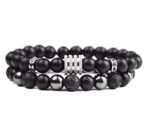  HERREN-ARMBAND-SET 2IN1 ONYX STEIN HÄMATIT LAW 316L STAHL