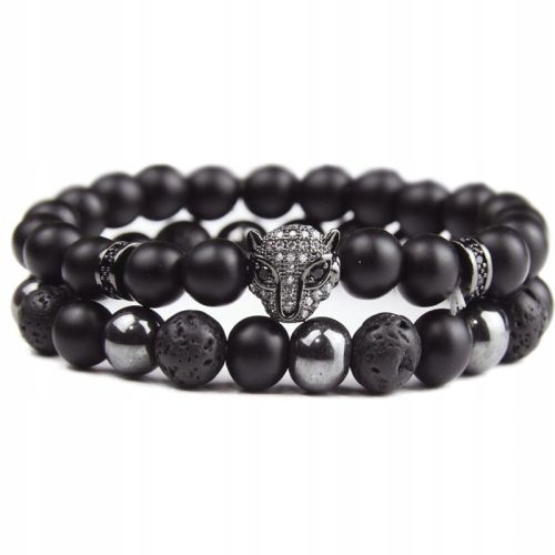  HERREN-PANTHER-ARMBAND-SET 2IN1 ONYX-STEIN-HÄMATIT-LAW-STAHL 316L