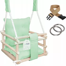    Holzschaukel für Kinder - 3in1 mit Kissen und Sicherheitsgurt mint