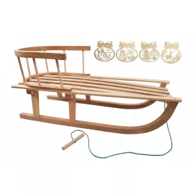    PREMIUM Holzschlitten mit Rückenlehne für Kinder, verschraubt, Gratis dazu