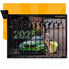    Kalender 2025 Frau mit Auto | Sparschwein für Münzen im Wert von 5 PLN mit automatischer Auszahlung