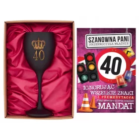    WEINGLAS UND GEBURTSTAGSKARTEN-SET MIT EINEM KANDATEN ZUM 40. GEBURTSTAG DER EHEFRAU
