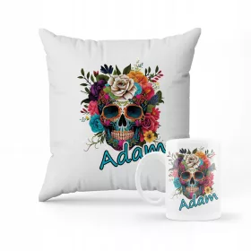    SET KISSEN + BECHER GESCHENK FÜR EIN KIND SCHÄDEL BOHO los Muertos + NAME