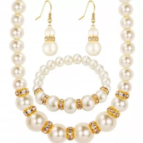  SET - HALSKETTE, ARMBAND, OHRRINGE - PERLEN