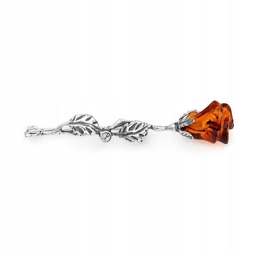  Rosenbrosche aus oxidiertem Silber mit Cognac-Bernstein