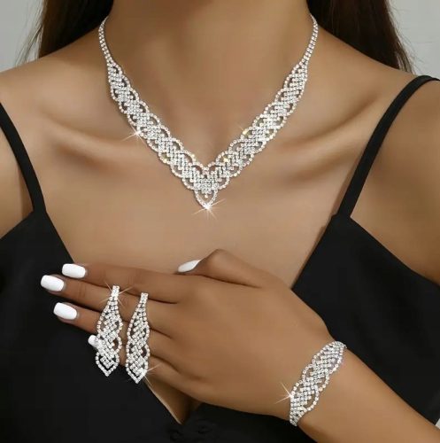  Schmuckset Halskette Ohrringe Kette Armband Hochzeit Anhänger 3tlg
