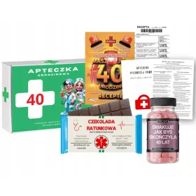    Ein Geschenk zum 40. Geburtstag eines Freundes, ein Erste-Hilfe-Set mit Pillen