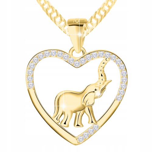  Goldene Halskette mit einem Elefanten, 585 vergoldetes Herz, Zirkone, Elefant, SILBER 925