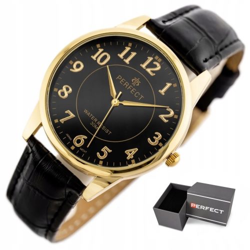  PERFEKTE LARY HERRENUHR + BOX + GRAVURZIFFERN, klassisches schwarzes Leder